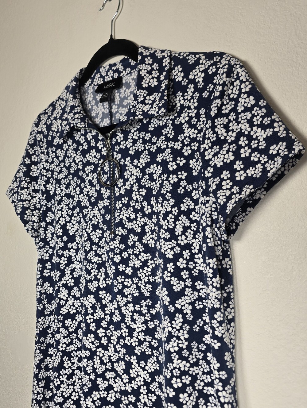 MSK Navy Blue White Floral Polo Half Zip Shift Dress Size M - Picture 3 of 10
